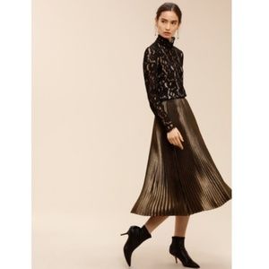 Aritzia Babaton Pleated Gold Jude Midi Skirt Sz L